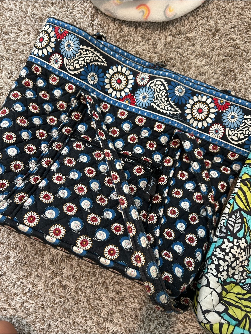 Vera Bradley Navy Quilted Floral Tote with Blue & Red Accents